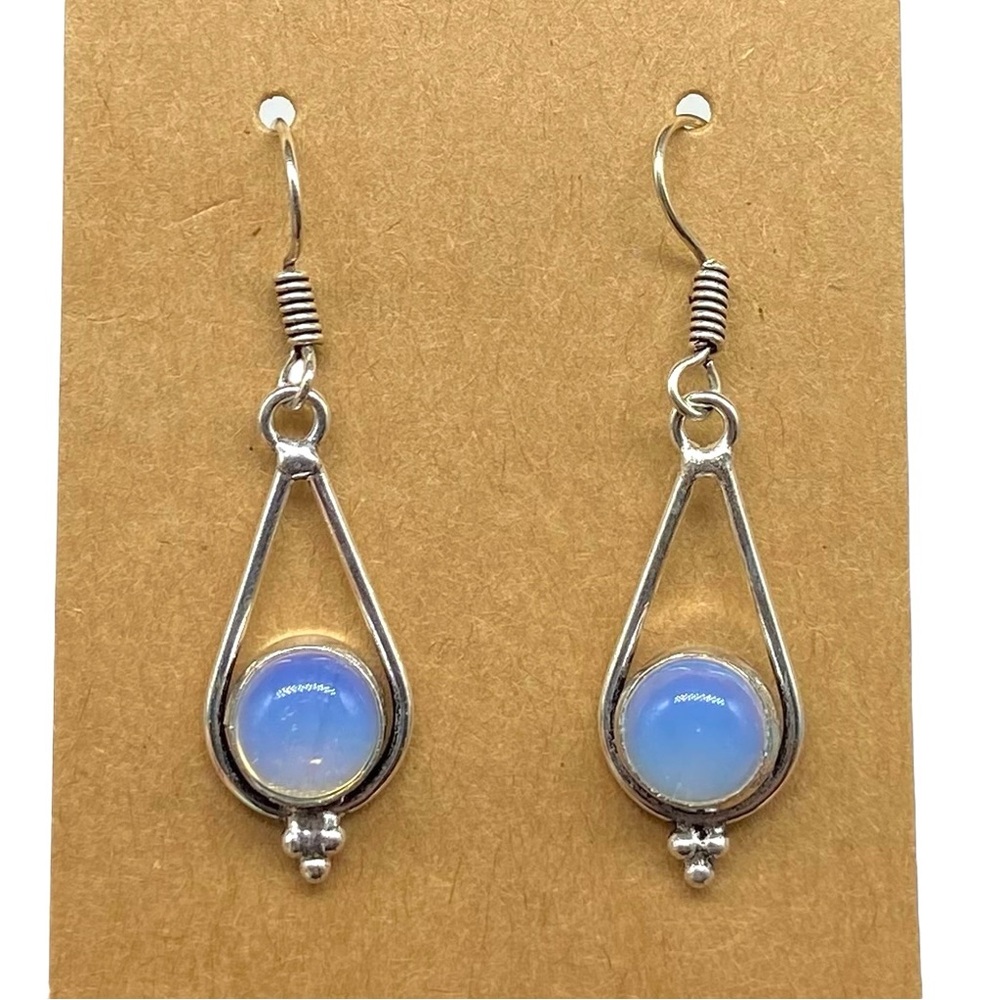 Opalite Crystal Earrings Dangle Drop 925 Sterling Silver Overlay - Picture 2 of 5